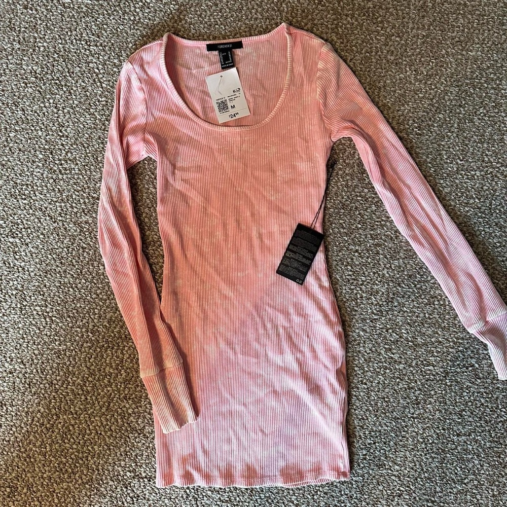 Baby pink long sleeve, pink ribbed dress with thumb holes